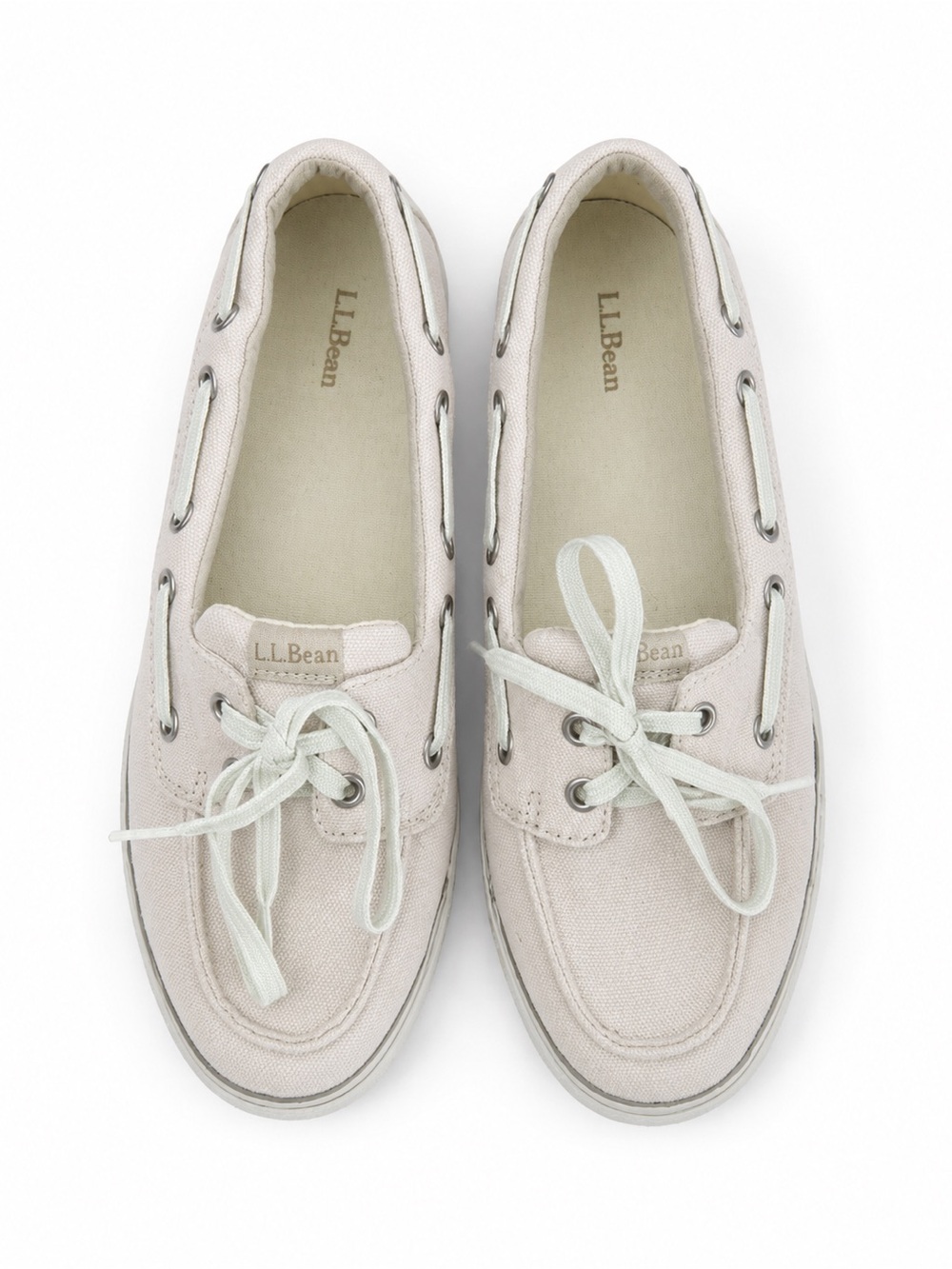 L.L.Bean Canvas Boat Shoes Lace Up Loafers Preppy Shoes Cream Ivory 9.5